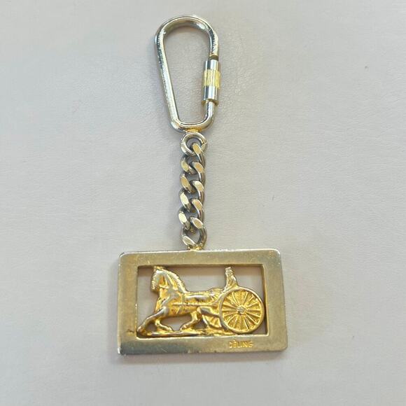Celine 70s Vintage Horse Carriage Logo Keychain - Picture 1 of 6